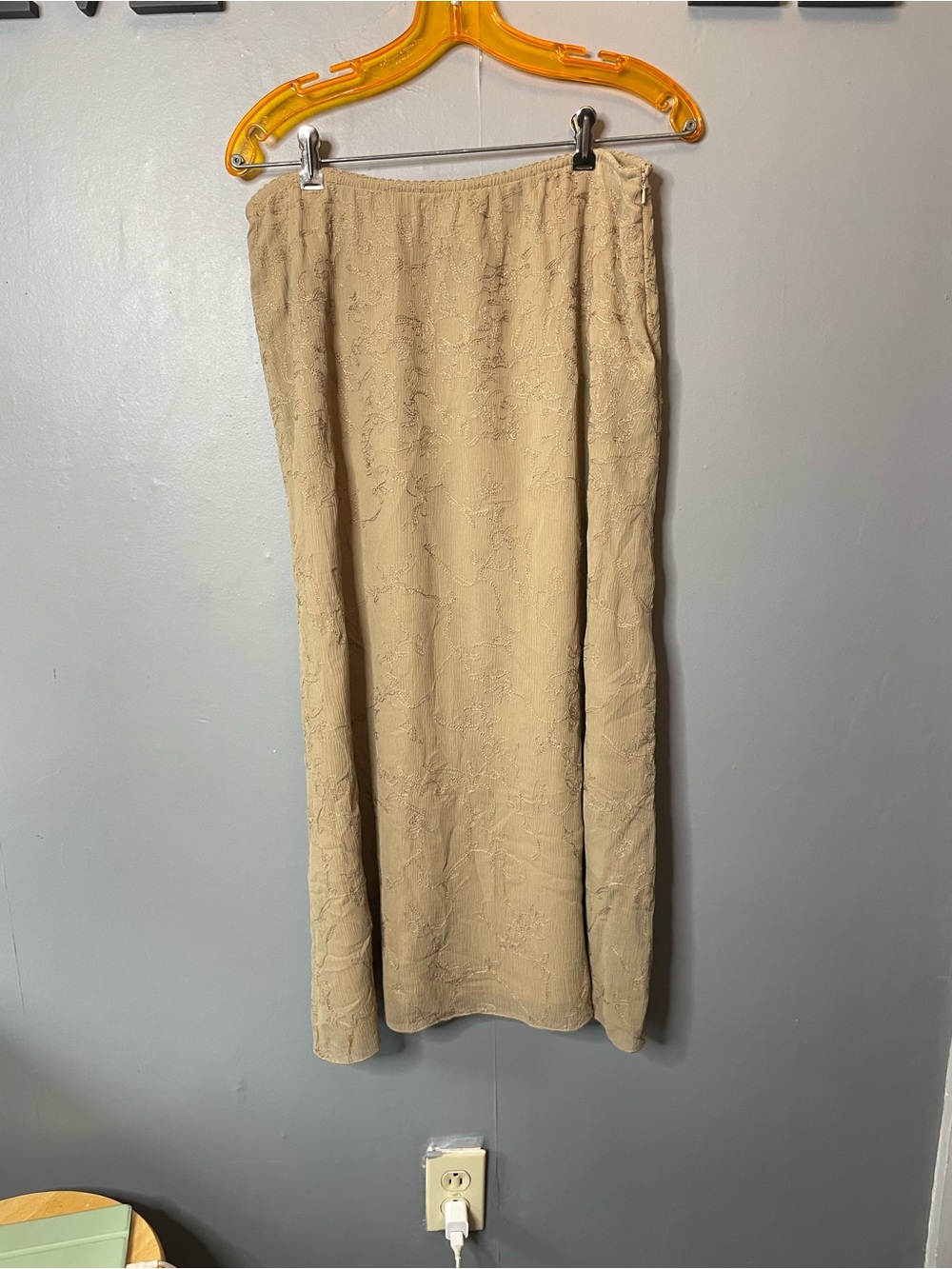 J.Jill Embroidered Silk Midi Skirt 14P Petite Tan
